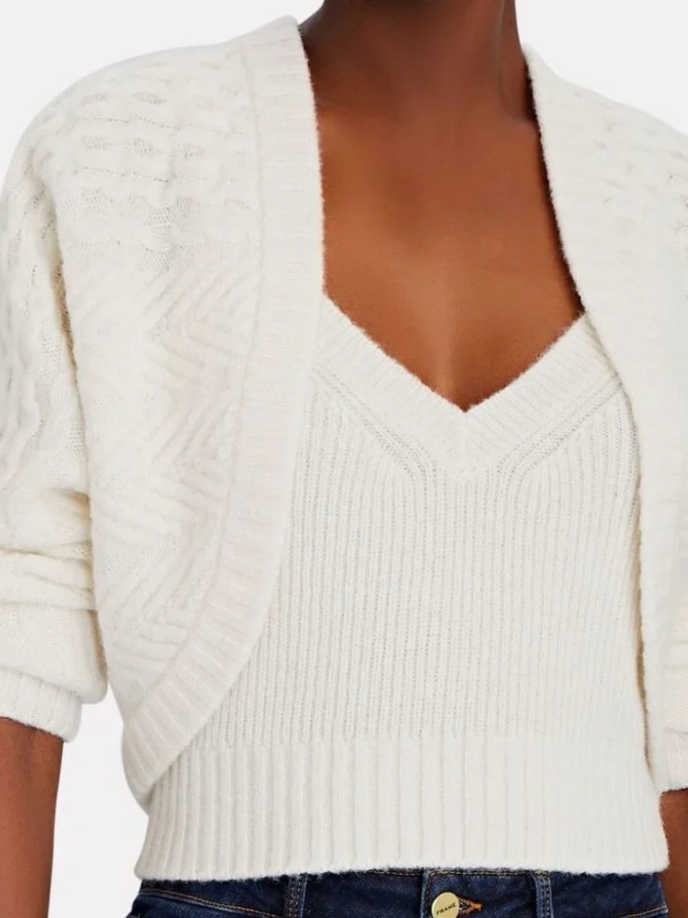 INTERMIX Women's Cream CASHMERE BLEND Knit Cardigan with attached tank SO GOOD 🤍